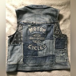 Vintage HARLEY DAVIDSON Motorcycle Women sz 1W Vest Studded Denim Blue Jean RARE